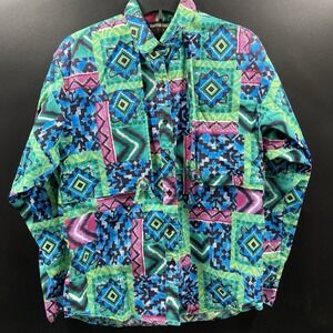 VTG Frontier Series Western Shirt M Neon Abstract Geometric Cowgirl 90's Shirt